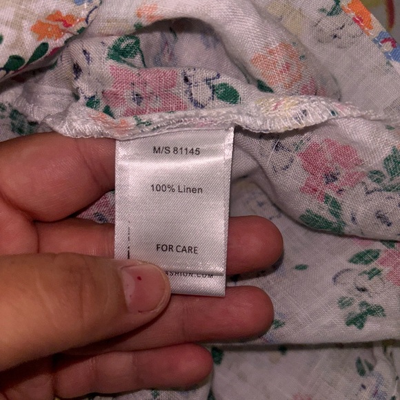 Pomelo. Floral Off-Shoulder Crop Top- Multicolor. Size M 100% Linen - Picture 5 of 7